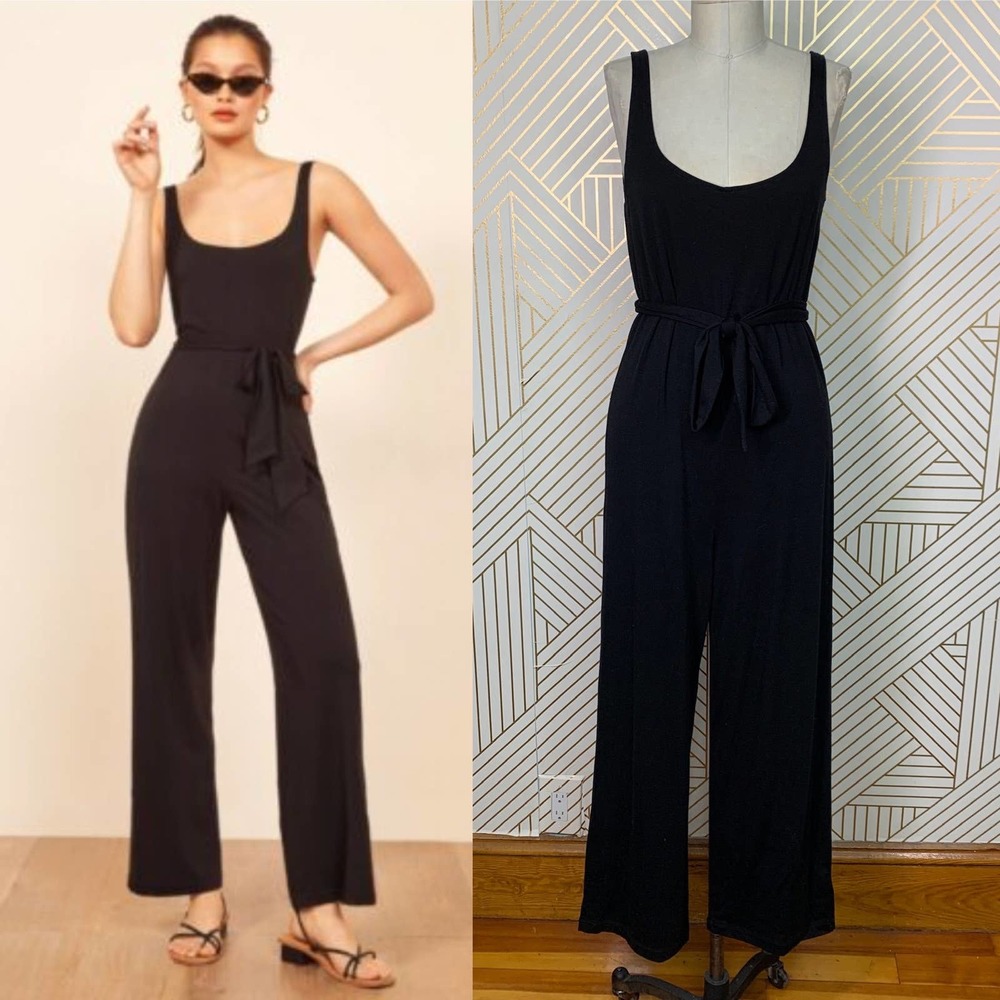 Reformation Jeans June Black Tencel Jersey Wide-Leg Jumpsuit Size XS.